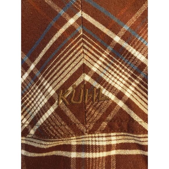 Kuhl Fugitive Flannel Mens Small Plaid Long Sleeve Shirt Brown Button Pocket - Picture 4 of 12